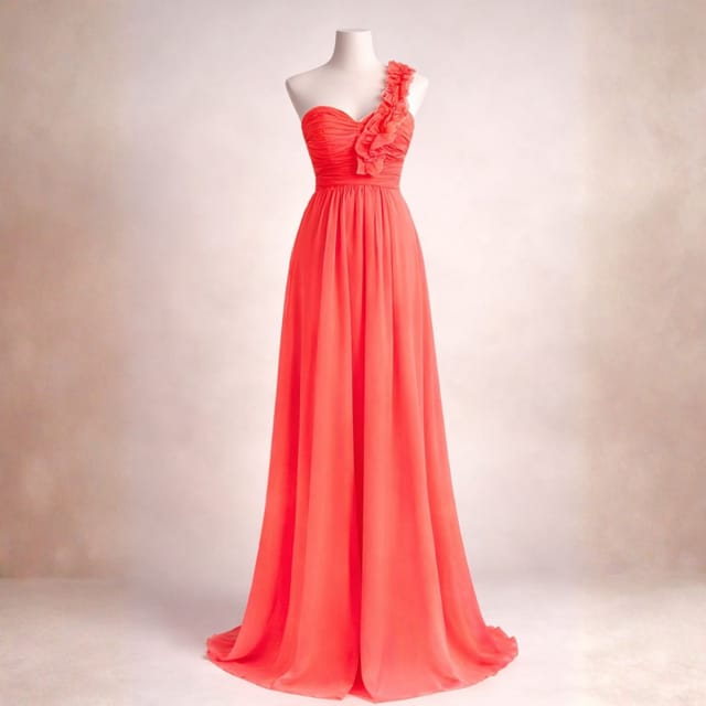 Marco Paul Marco Paul Women's Coral One Shoulder Chiffon Dress Long - 2
