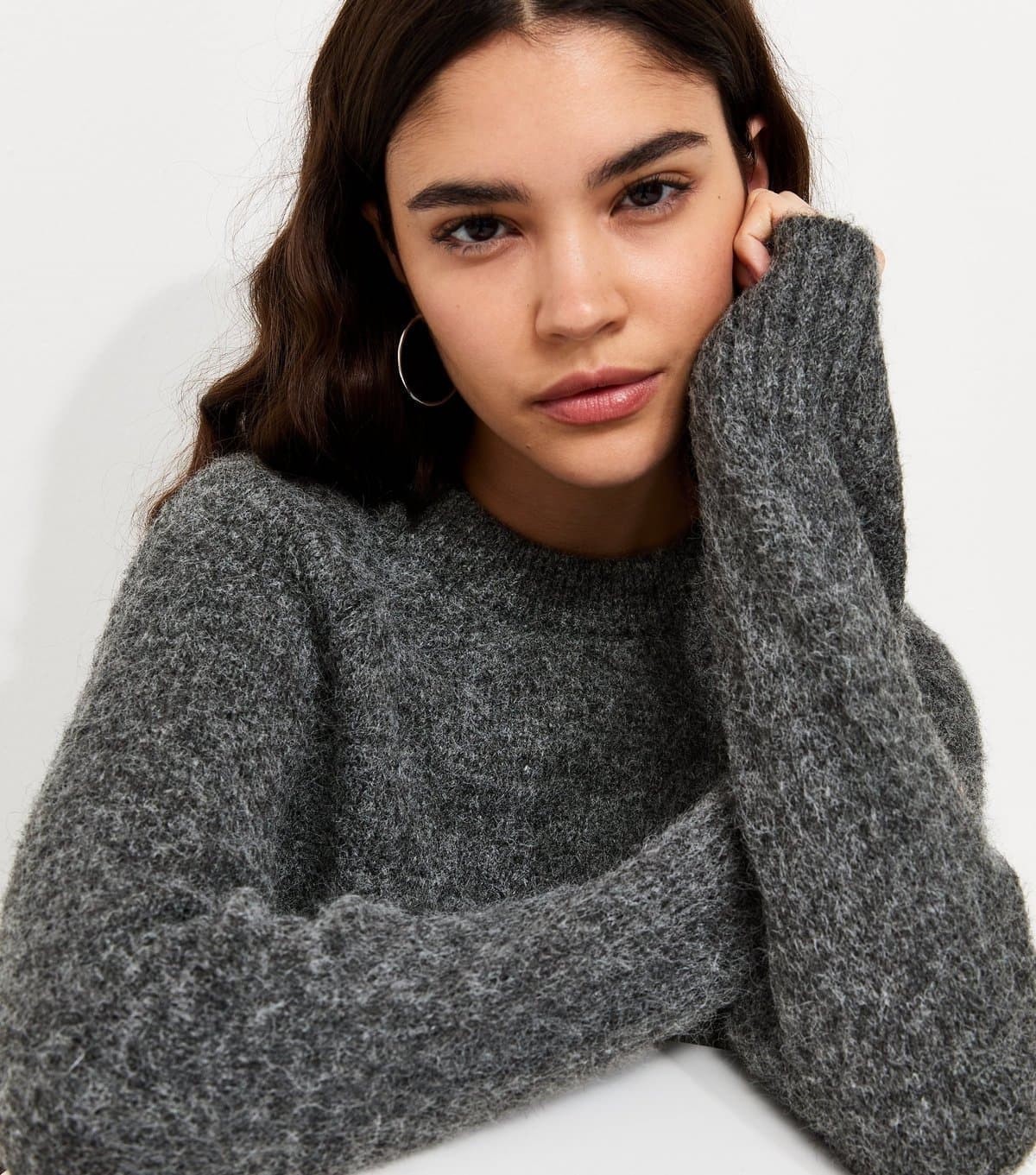 New Look Women's Dark Grey Knitted Raglan Sleeve Jumper with Wool New Look