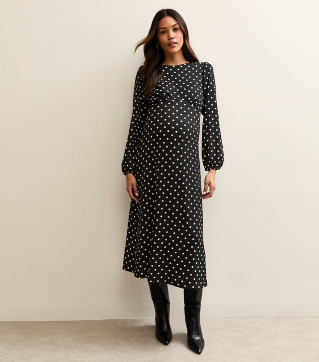 New Look Women's Maternity Black Polka Dot Long Sleeve Midi Dress New Look - 3