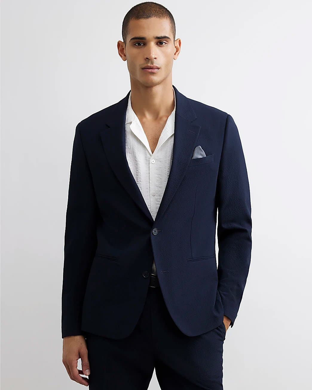 River Island Mens River Island Navy Slim Fit Seersucker Suit Jacket
