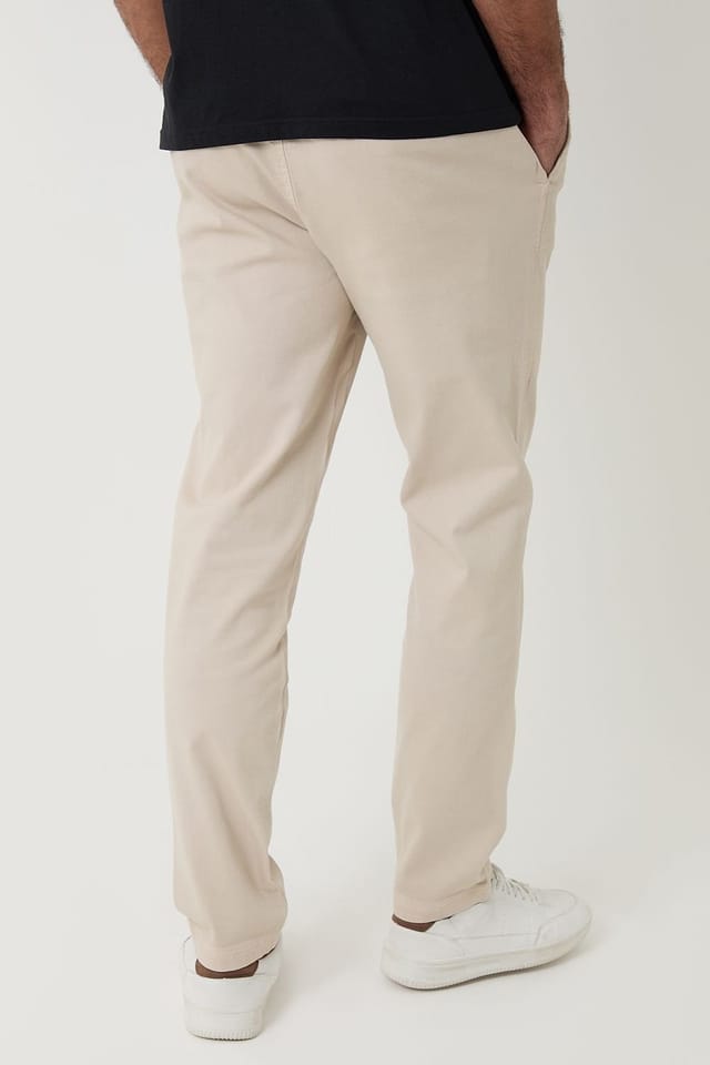 Threadbare Threadbare Men's Cotton Elasticated Waist Chino Trousers in Light Stone - 2