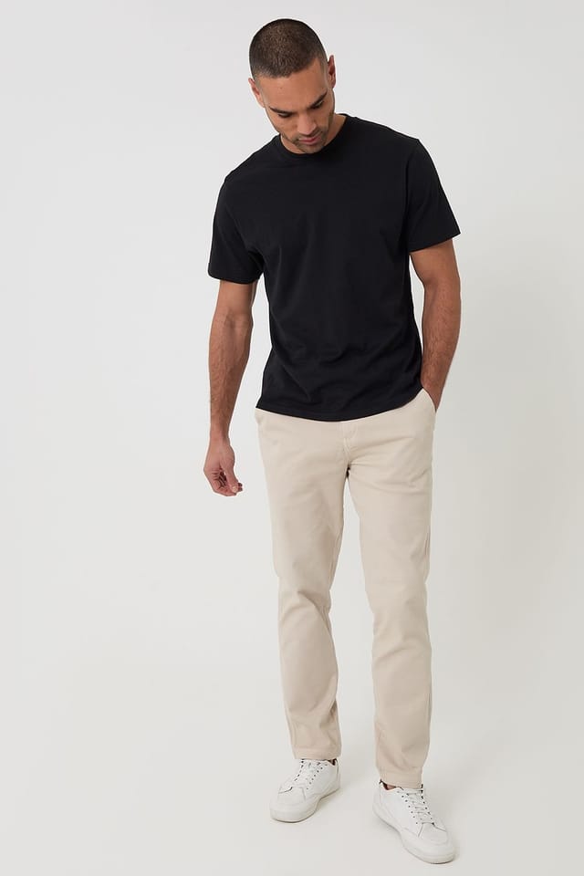 Threadbare Threadbare Men's Cotton Elasticated Waist Chino Trousers in Light Stone - 3