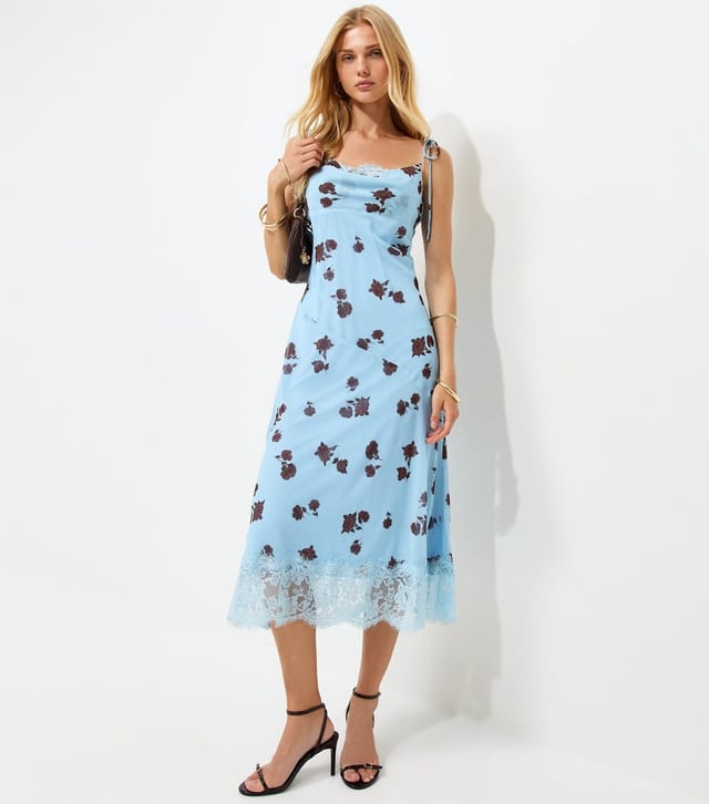 New Look Women's Blue Floral Print Chiffon Lace Trim Midi Dress New Look - 3