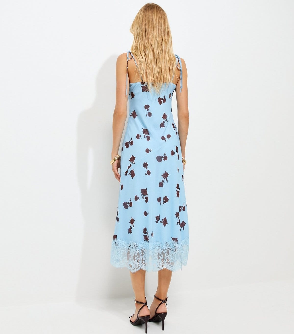 New Look Women's Blue Floral Print Chiffon Lace Trim Midi Dress New Look - 4