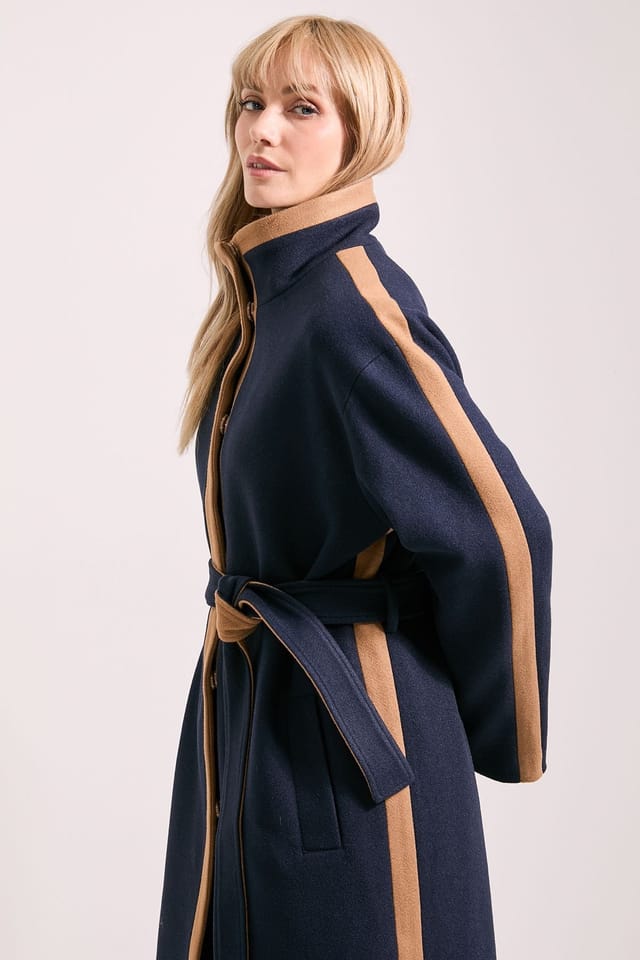 Wallis Wallis Women's Principles by Contrast Piping Funnel Coat in Navy - 2