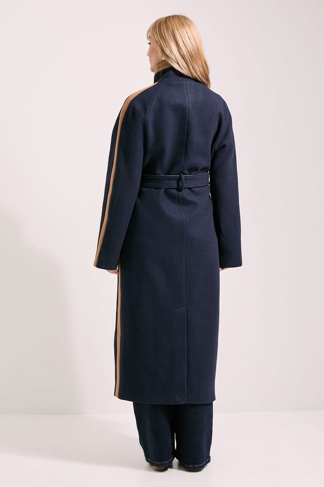 Wallis Wallis Women's Principles by Contrast Piping Funnel Coat in Navy - 3