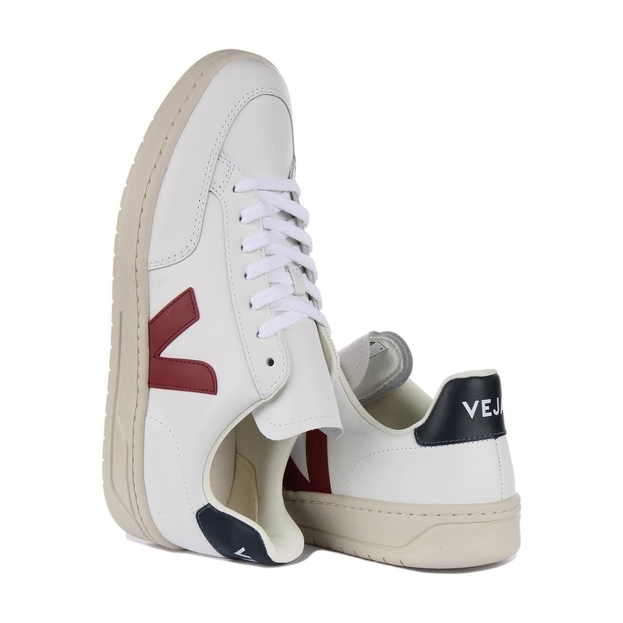 Veja Veja Men's 'V-12 Leather' Leather Trainers in White - 4
