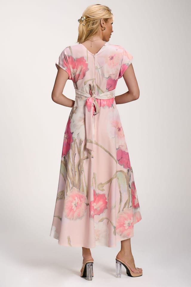 Jolie Moi Jolie Moi Women's Printed Scuba Dipped Hem Midi Dress in Pale Pink - 2