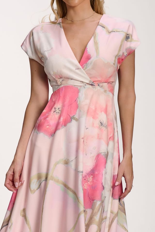 Jolie Moi Jolie Moi Women's Printed Scuba Dipped Hem Midi Dress in Pale Pink - 3
