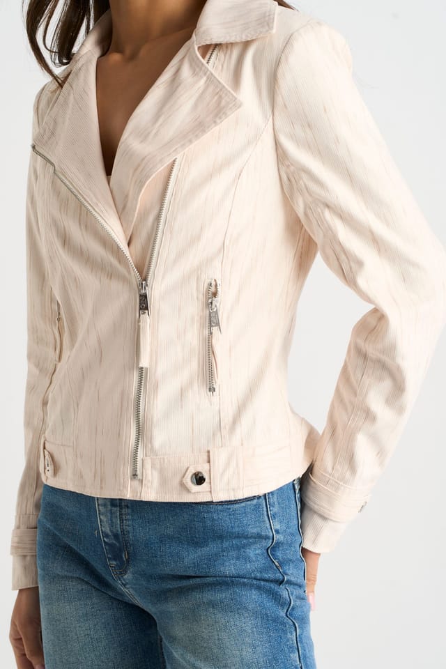 Gini London Gini London Women's Beige Corduroy Biker Zip Up Jacket - 2