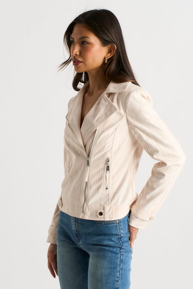 Gini London Gini London Women's Beige Corduroy Biker Zip Up Jacket - 3