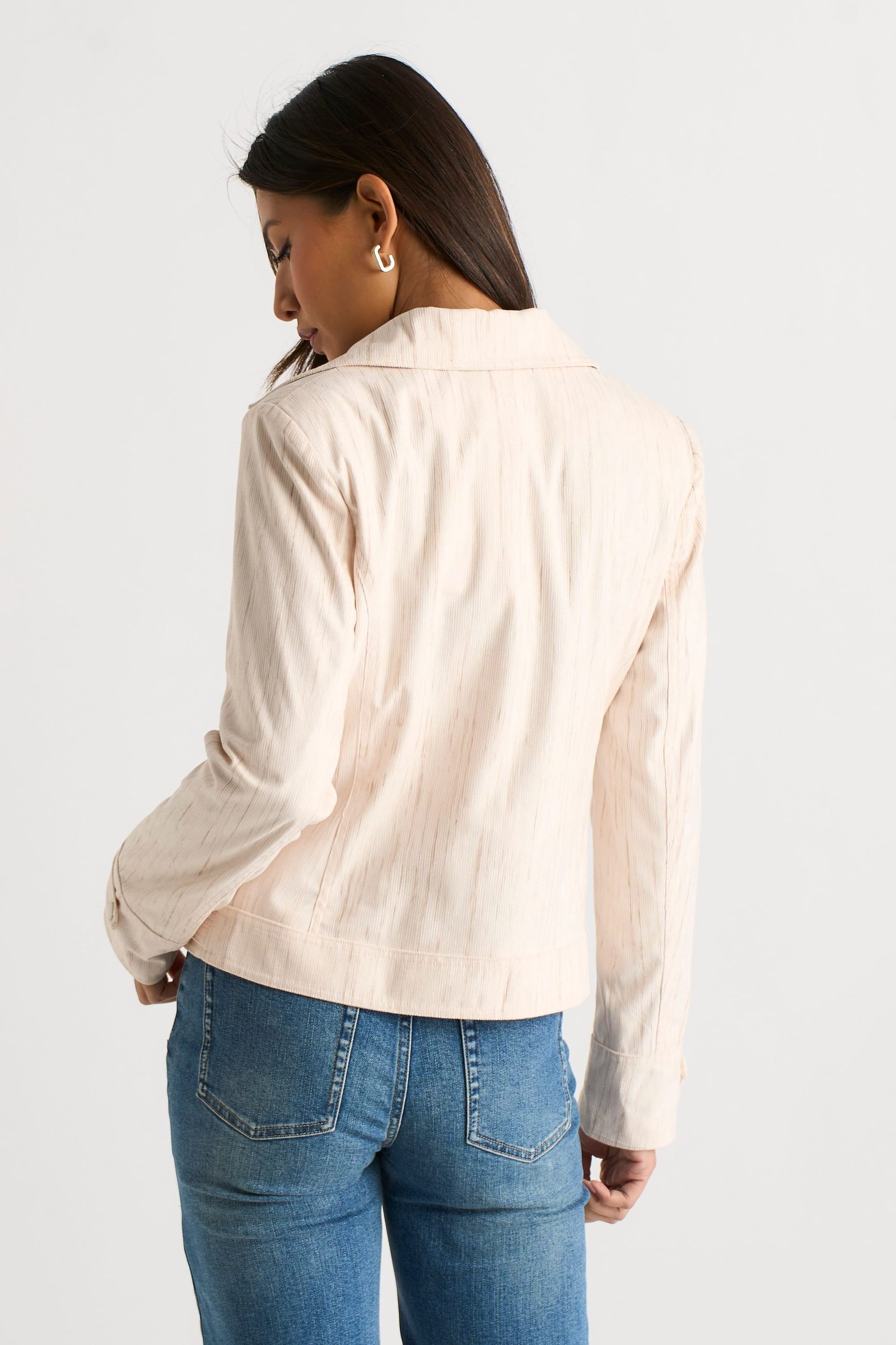 Gini London Gini London Women's Beige Corduroy Biker Zip Up Jacket - 4