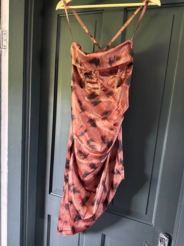 ASOS Brown & Black Silk Strappy Dress, Size 10