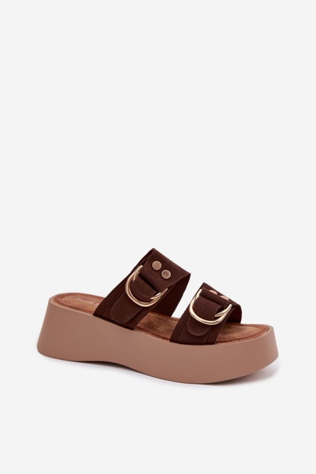Love Lace Love Lace Women's Platform Suede Sandals with Buckled Straps & Soft Insole in Brown - 2