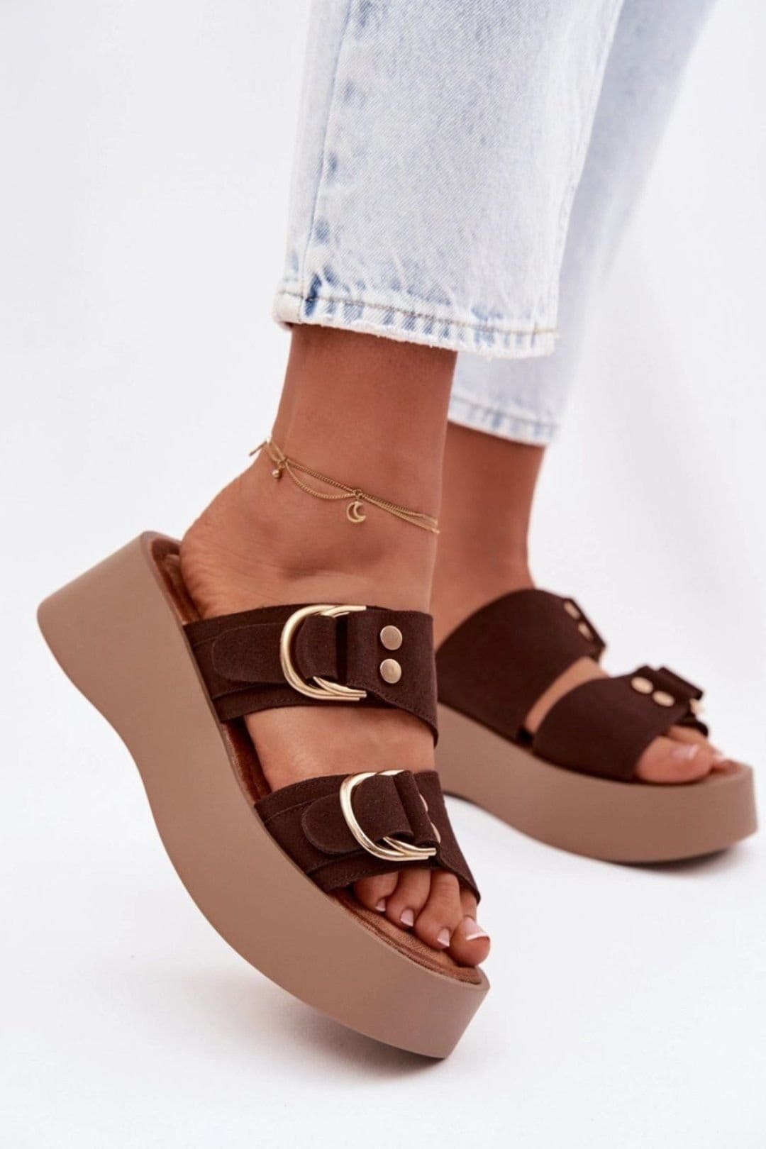 Love Lace Love Lace Women's Platform Suede Sandals with Buckled Straps & Soft Insole in Brown - 4