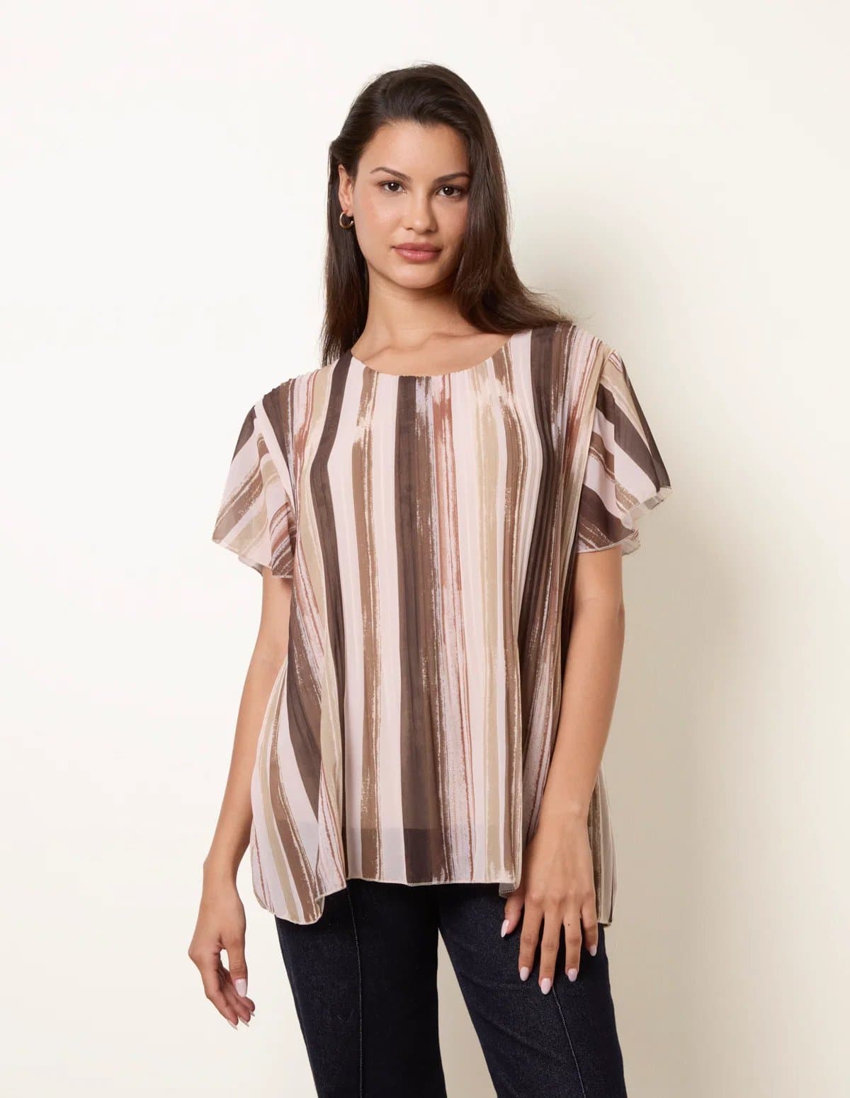 Blue Vanilla Short Sleeve Pleated Paint Top