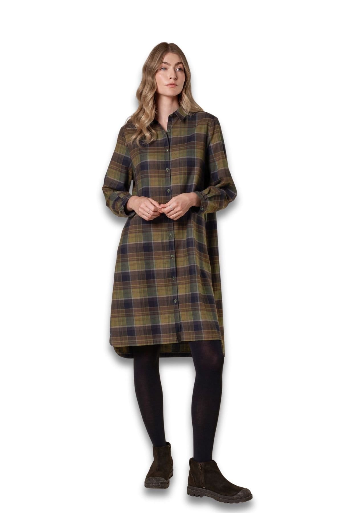 Celtic & Co Olive Checked Collared Shirt Dress
