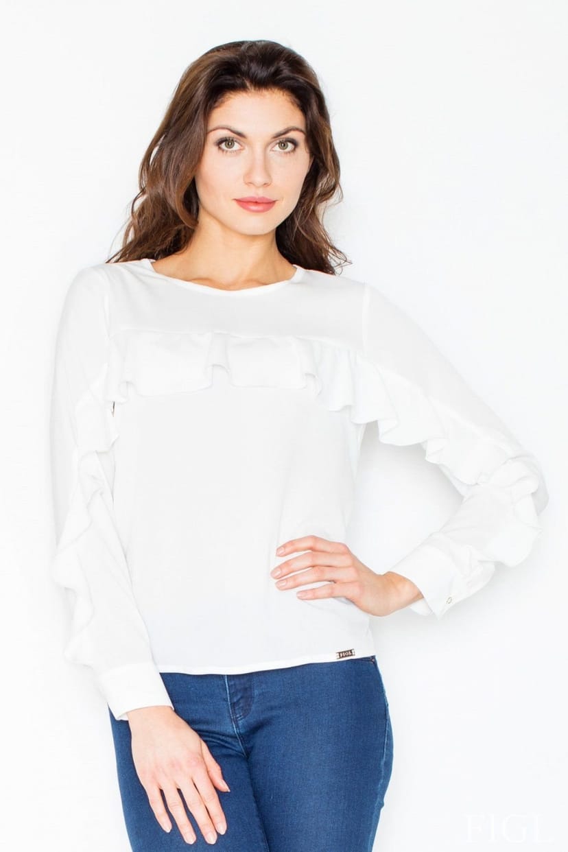 Love Lace Love Lace Women's Frilled Long Sleeve Blouse with Cuffs in White - 1