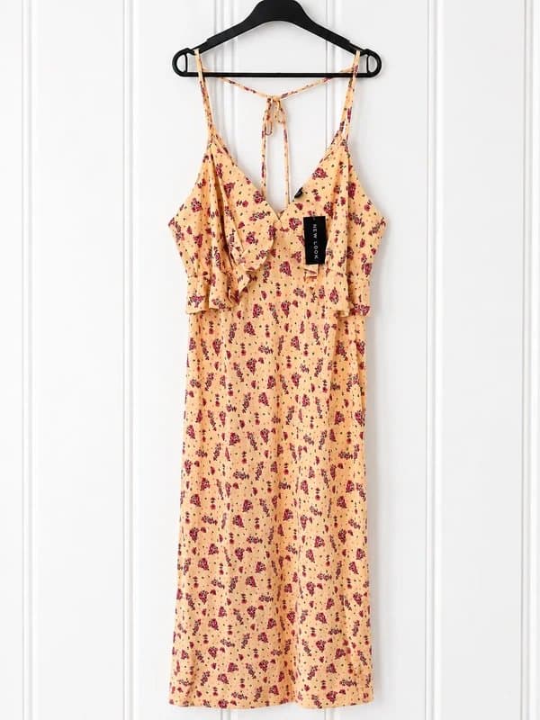 New Look New Look Yellow Floral Strappy Midi Dress UK 22 BNWT Ruffle Summer Holiday