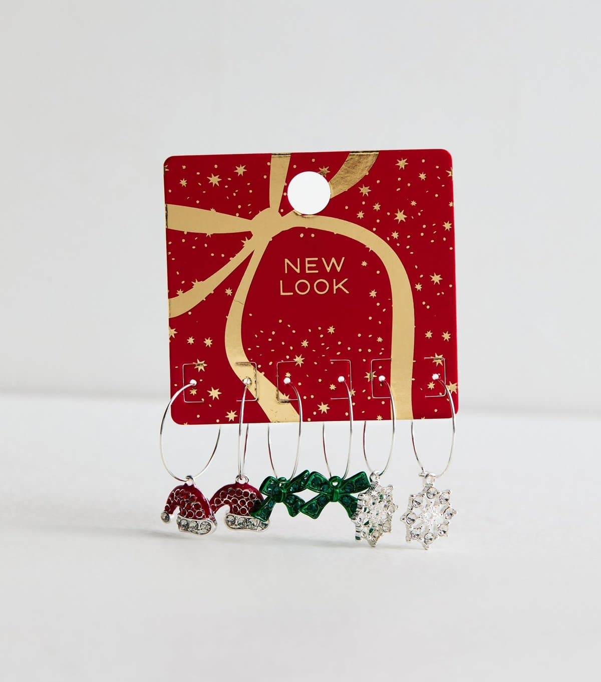 New Look Pack Of 3 Silver Tone Christmas Charm Hoop Diamante Earrings New Look