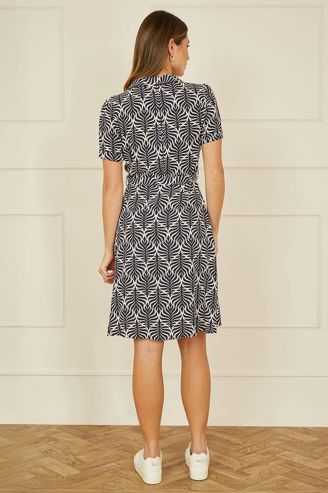 Yumi Yumi Women's Navy Leaf Print Retro Shirt Dress - 3