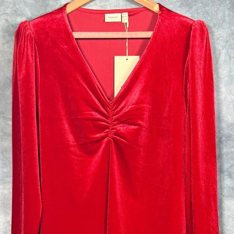 Fransa Fransa Women’s Red Velvet Midi Dress V-Neck A-Line BNWT Size XL UK 18 20 Spring Occasion New