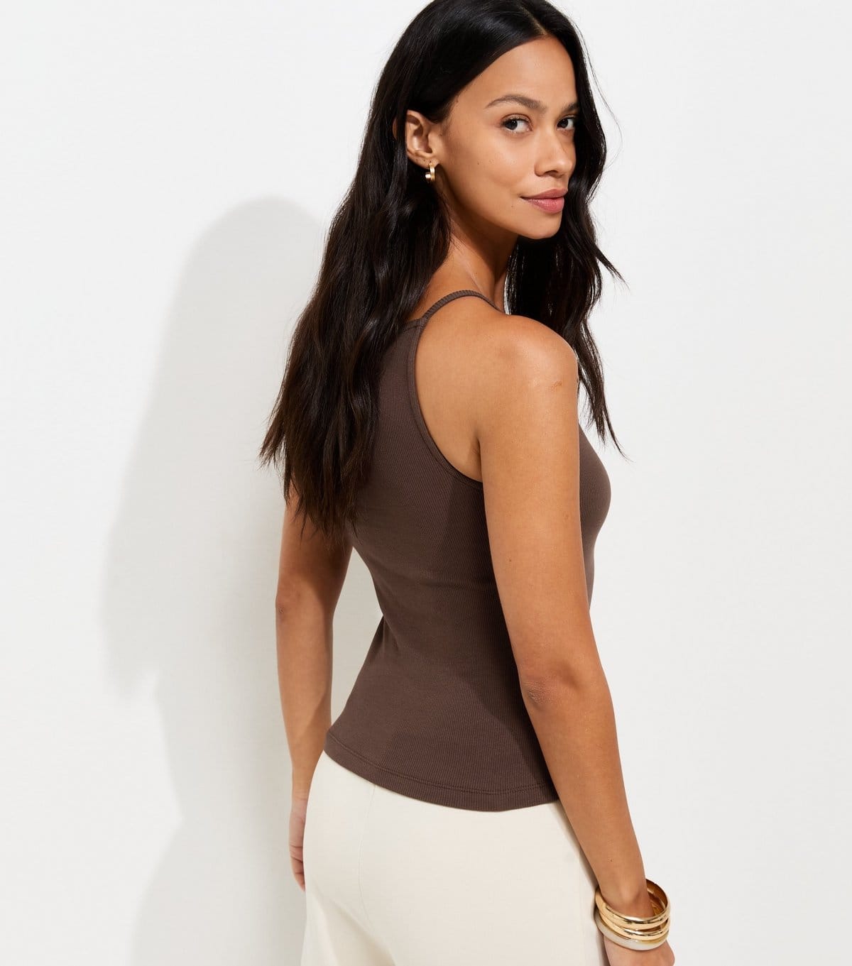 New Look Women's Dark Brown Cotton Rich Ribbed Jersey Vest Top New Look - 4