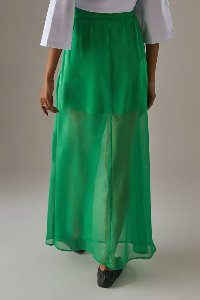 Warehouse Warehouse Women's Chiffon High Waisted Short Lining Maxi Skirt in Bright Green - 3