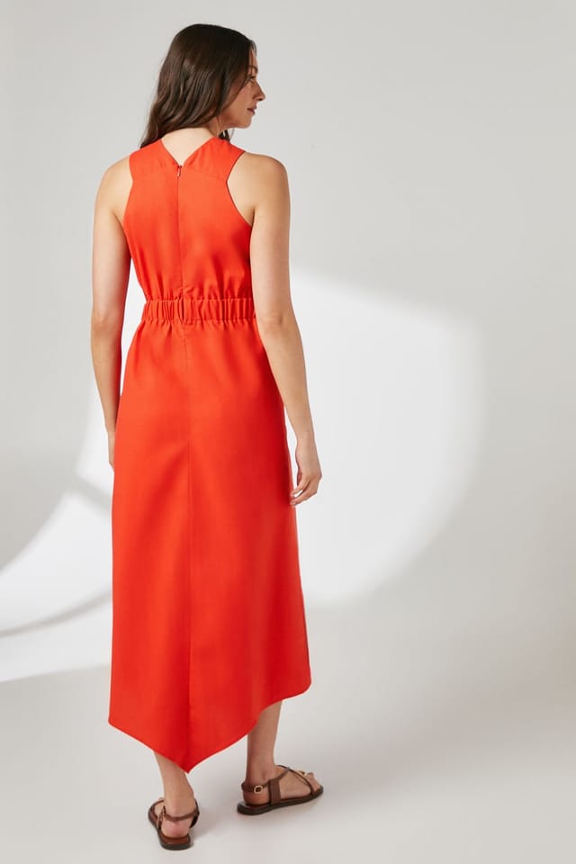 Principles Principles Women's Orange Linen Asymmetric Hem Halter Midaxi Dress - 3