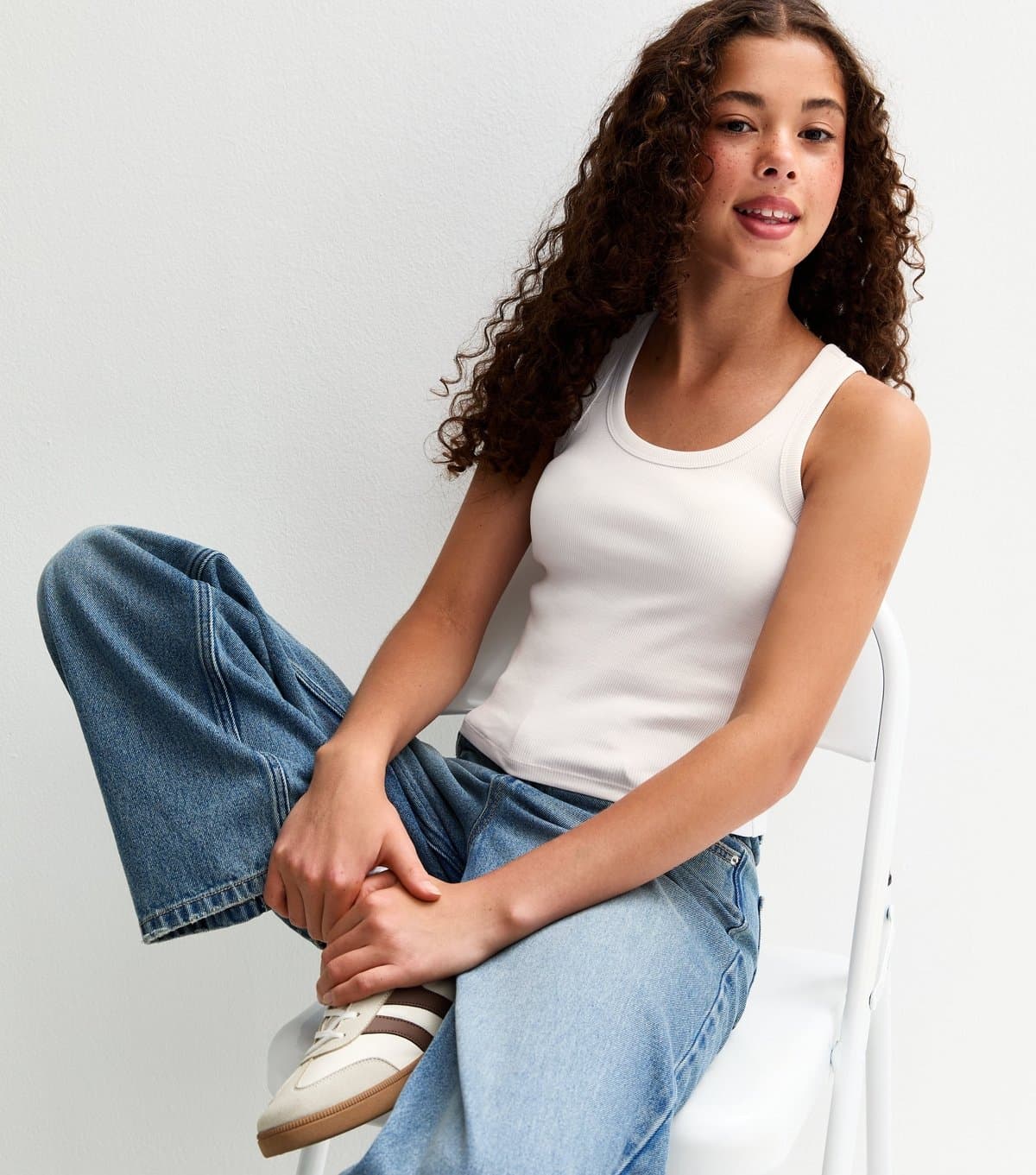 New Look Girls' White Scoop Neck Ribbed Vest Top New Look