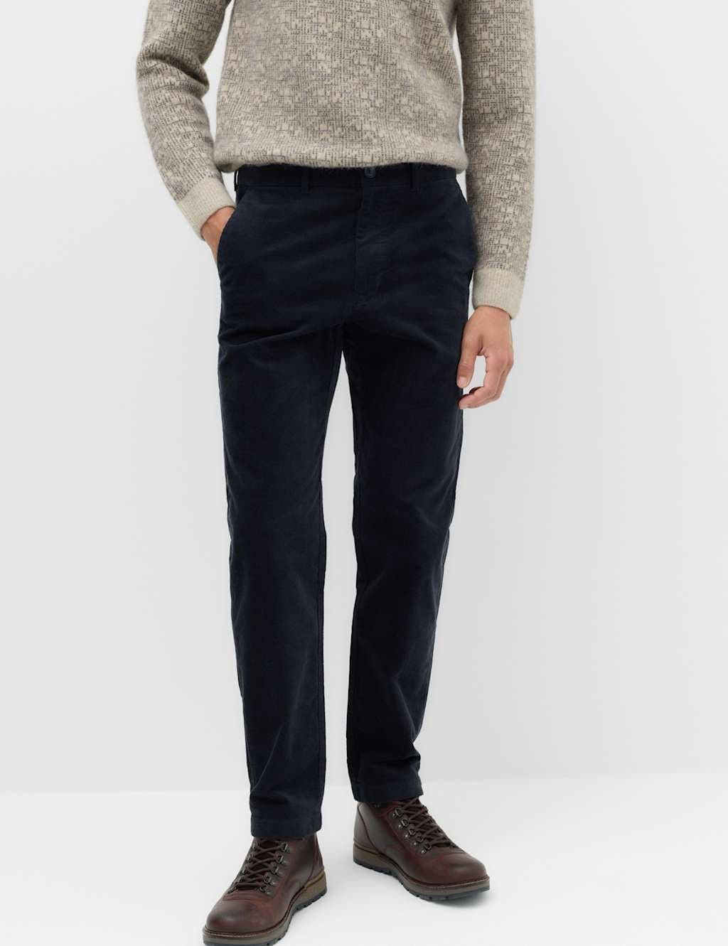 Marks & Spencer M&S Regular Fit Corduroy Stretch Chinos Navy