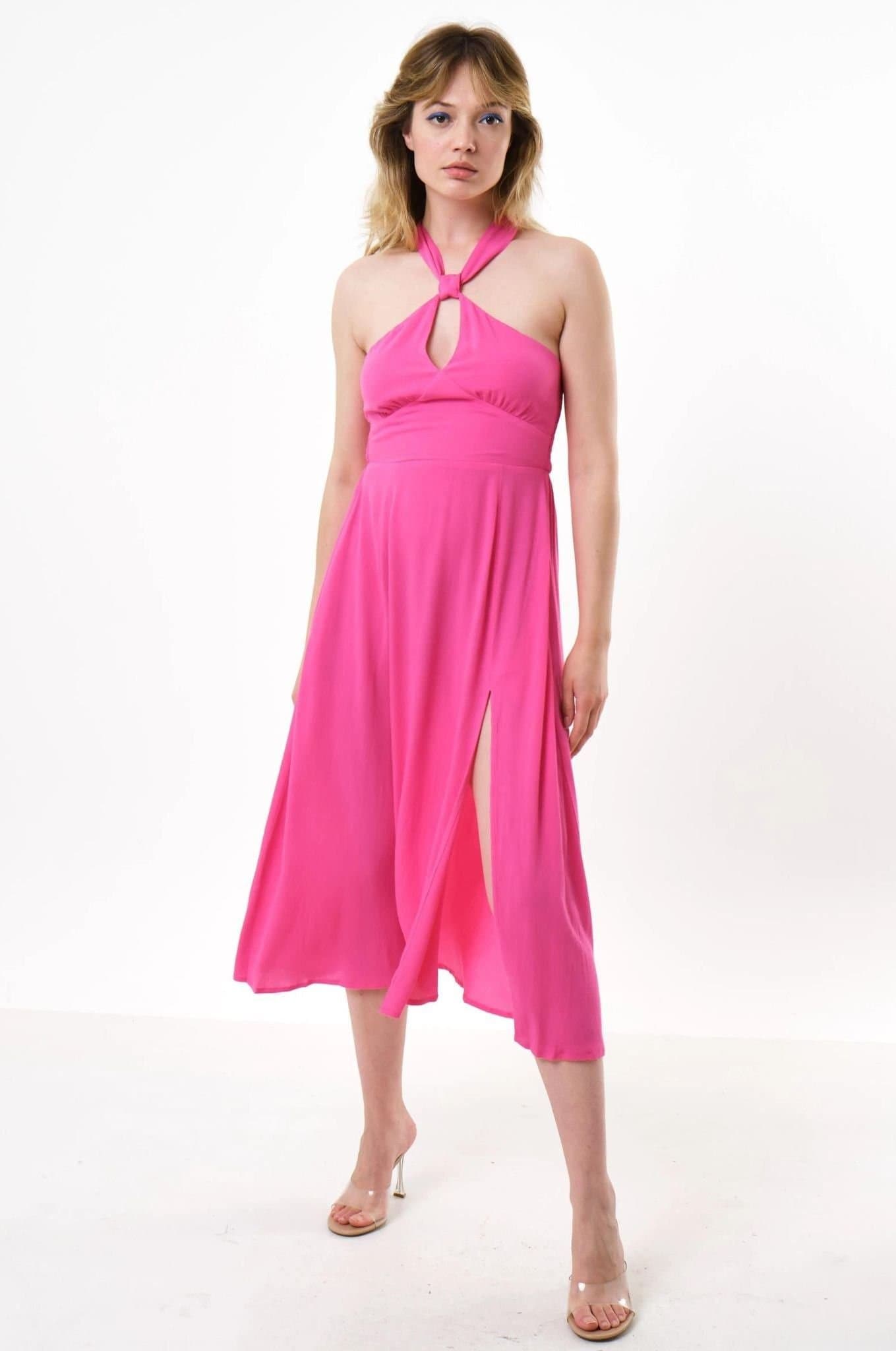 Louche Louche Women's Geri Moss Crepe Halter Neck Midi Dress in Pink