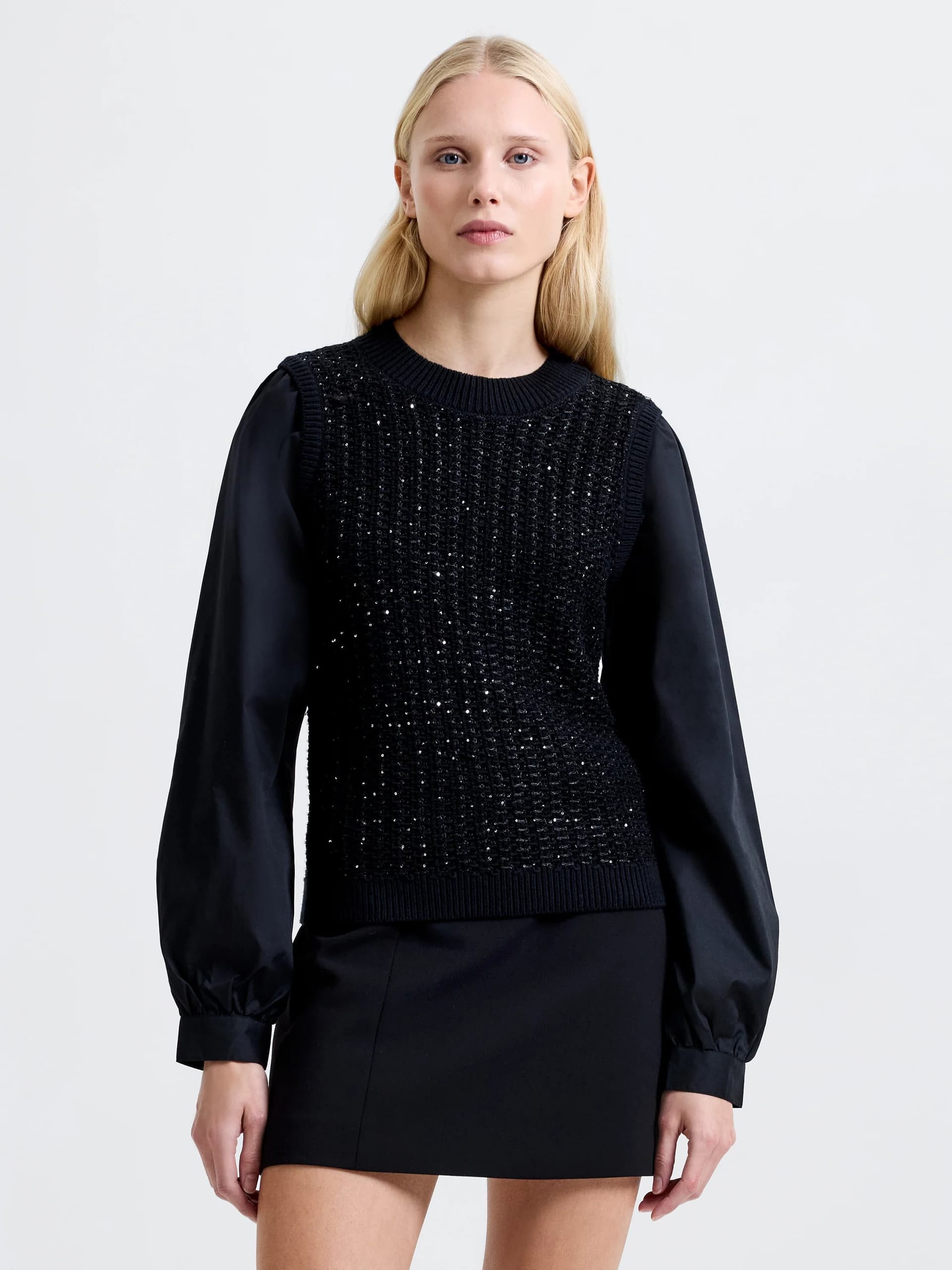 French Connection Mix Media Sequin Long Sleeve Jumper Black