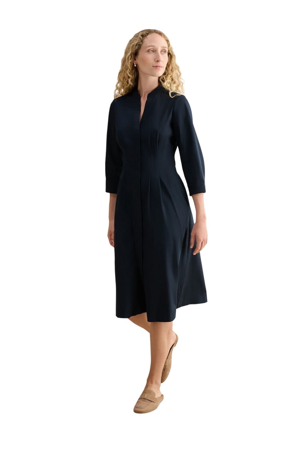 Hobbs London Hobbs London Women's Emmaline 3/4 Sleeve V-Neck Midi Dress in Dark Navy