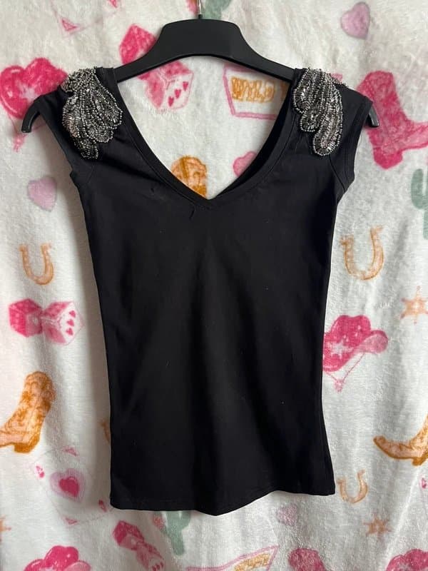 Bershka Black top with embroidery details