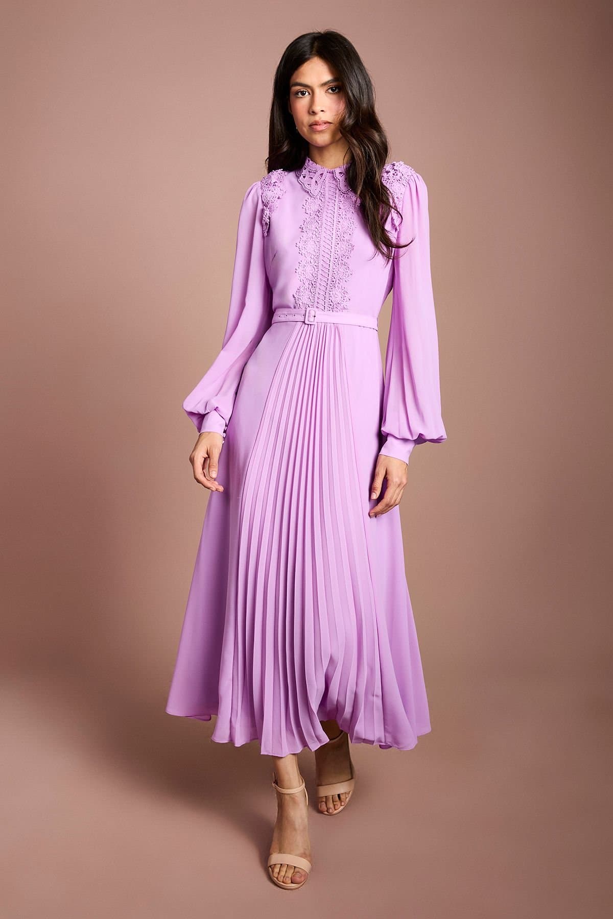 Coast Coast Women's Lace Trim Collared Georgette Shirt Dress in Purple