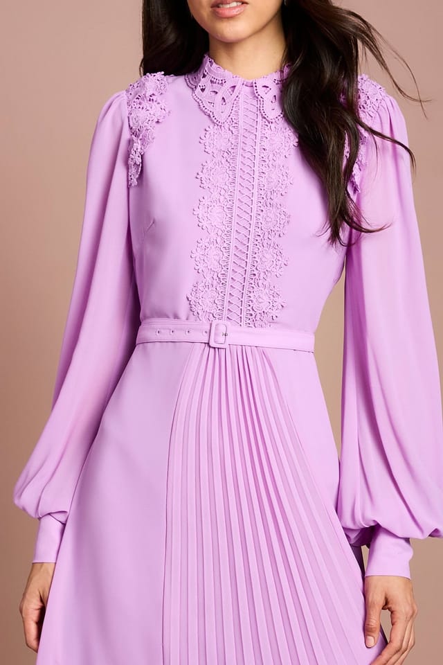 Coast Coast Women's Lace Trim Collared Georgette Shirt Dress in Purple - 2