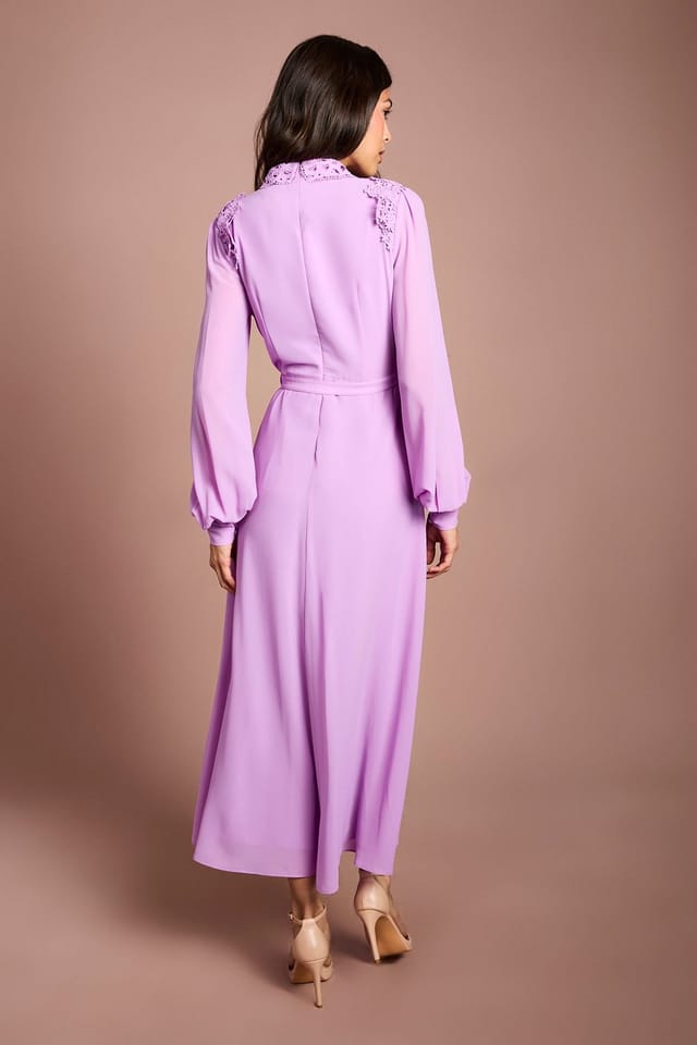 Coast Coast Women's Lace Trim Collared Georgette Shirt Dress in Purple - 3