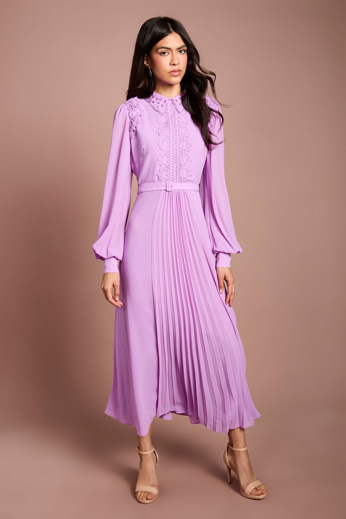 Coast Coast Women's Lace Trim Collared Georgette Shirt Dress in Purple - 4
