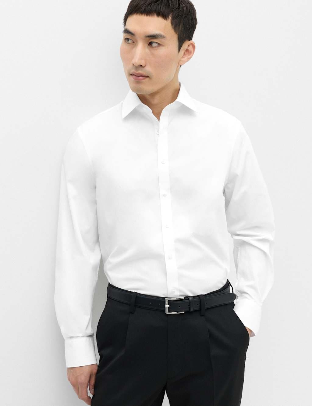 Marks & Spencer M&S Regular Fit Easy Iron Cotton Blend Shirt White