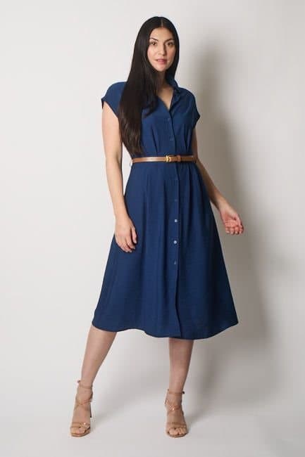 SOLO SOLO Navy Button-Down Midi Shirt Dress