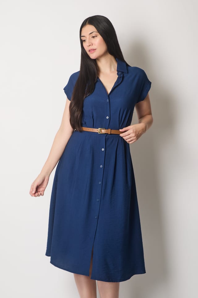 SOLO SOLO Women's Button-Down Midi Shirt Dress in Navy - 2