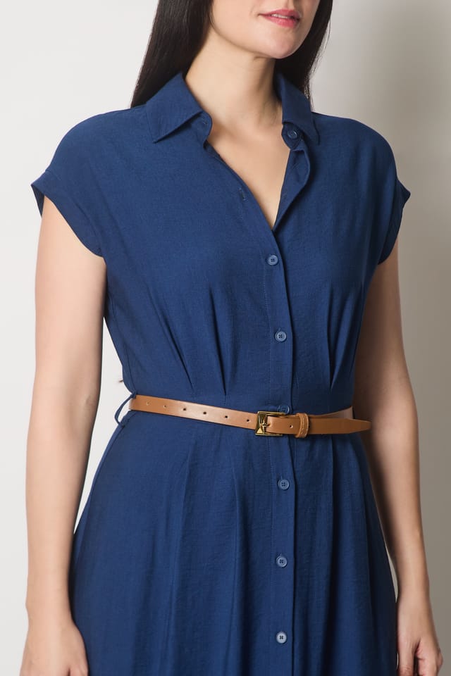SOLO SOLO Women's Button-Down Midi Shirt Dress in Navy - 3