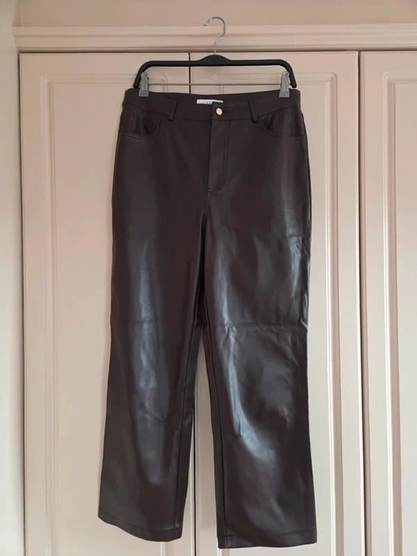 Never Fully Dressed Never Fully Dressed Brown Vegan Leather Trousers