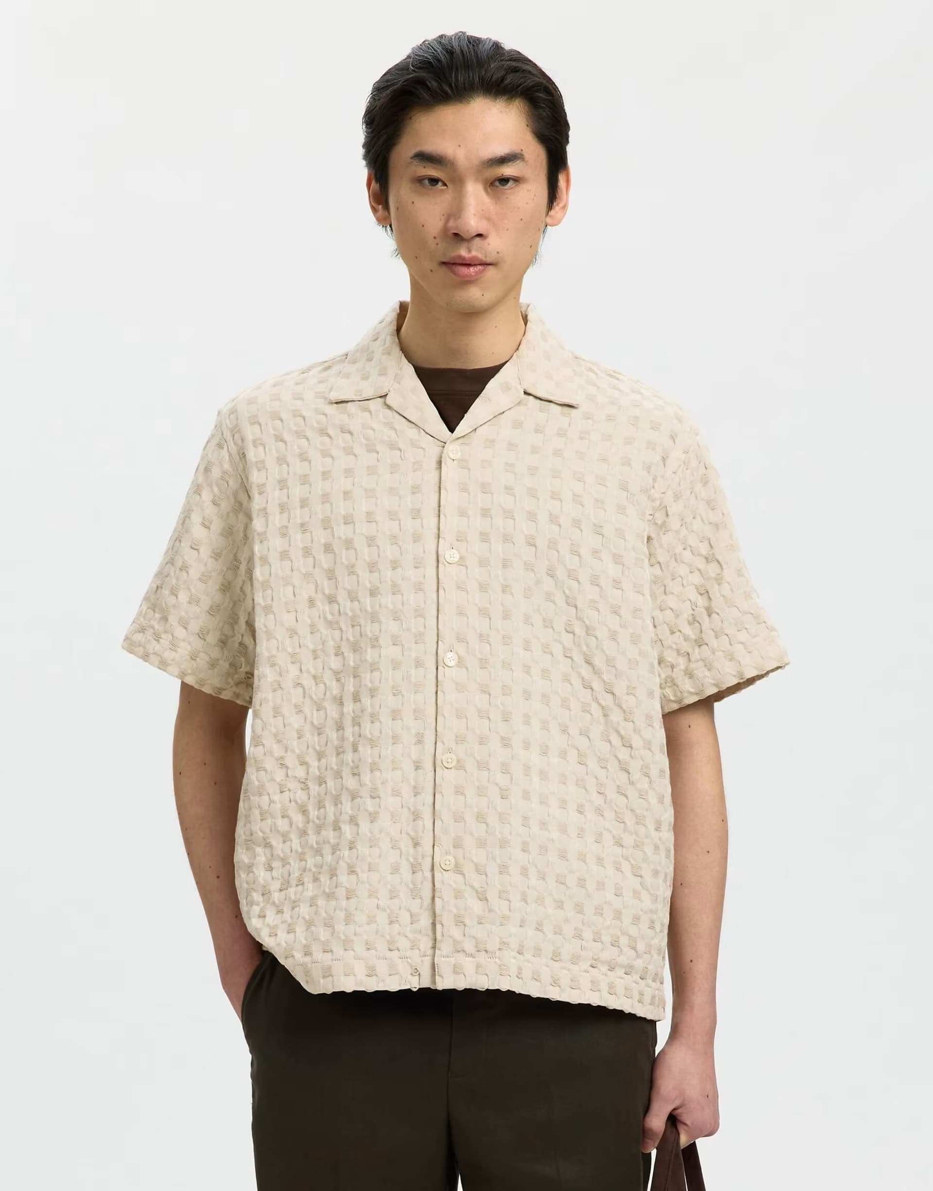 ASOS Selected Short sleeved shirt in oatmeal