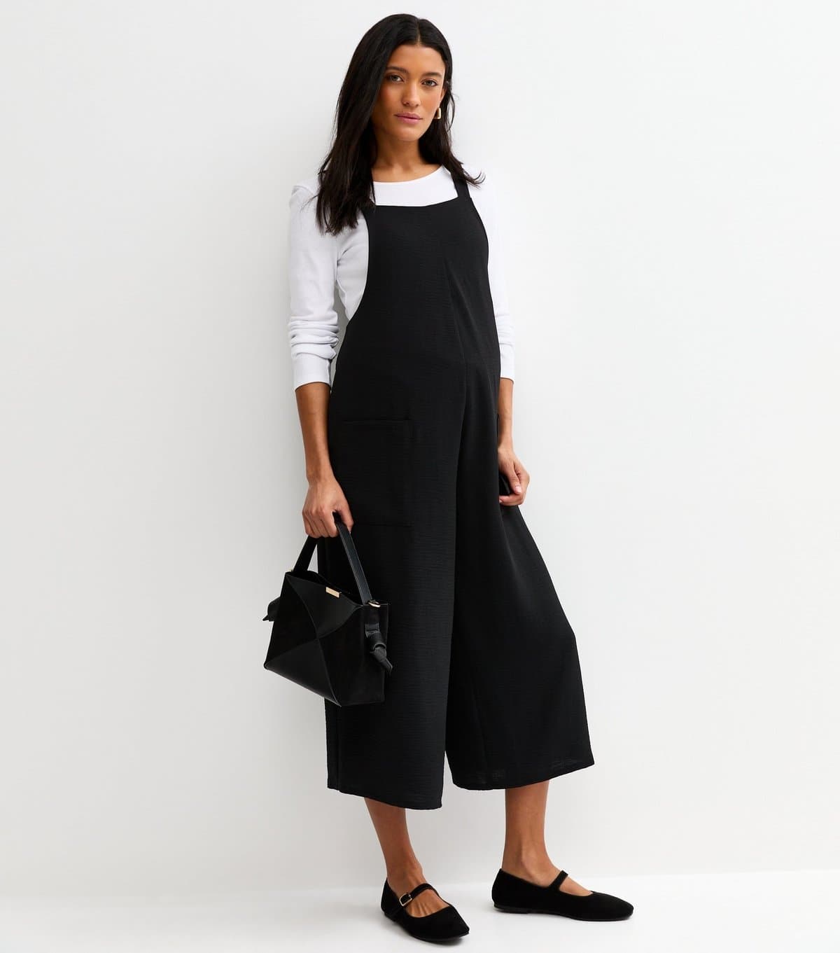 New Look Women's Maternity Black Cropped Wide Leg Jumpsuit New Look