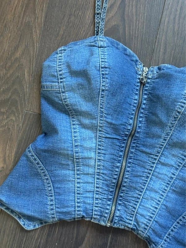 Lipsy Vintage 2000s Lipsy denim corset bustier top blue jean cami - UK 8