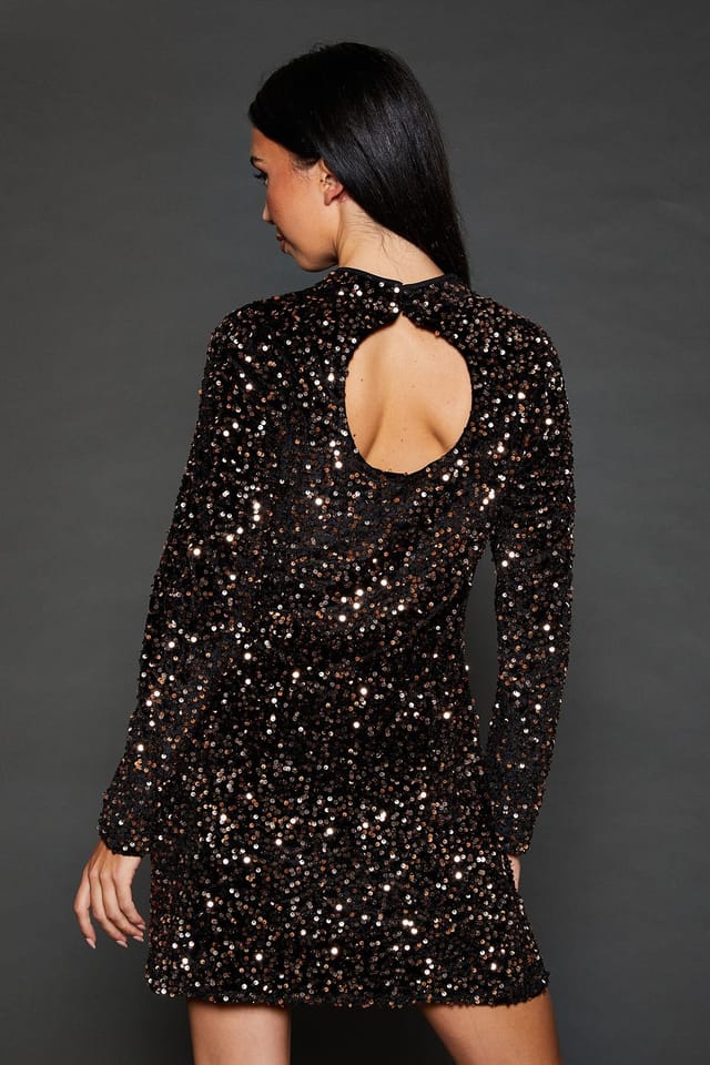 Dorothy Perkins Dorothy Perkins Women's Gold Velvet Sequin Mini Dress - 3