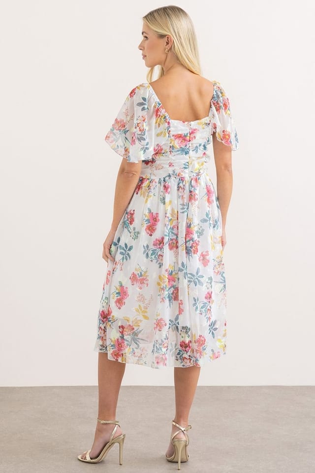 Klass. Klass. Women's Floral Shimmer Printed Dress in Ivory - 3