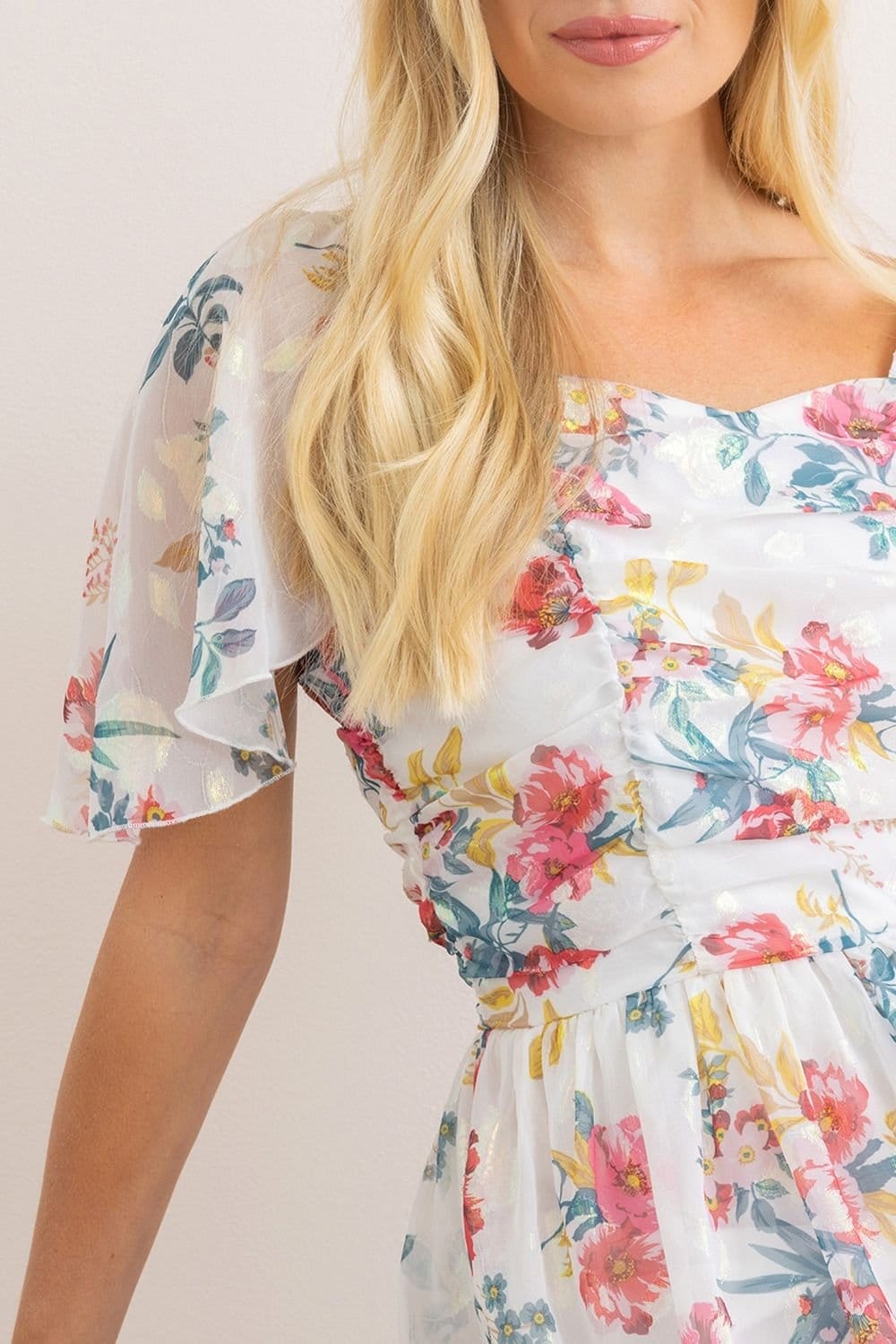 Klass. Klass. Women's Floral Shimmer Printed Dress in Ivory - 4